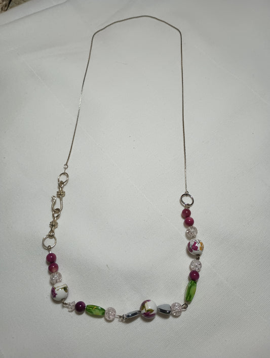 Glass Bead and Chain Necklace, Original Design, One-of-a-kind