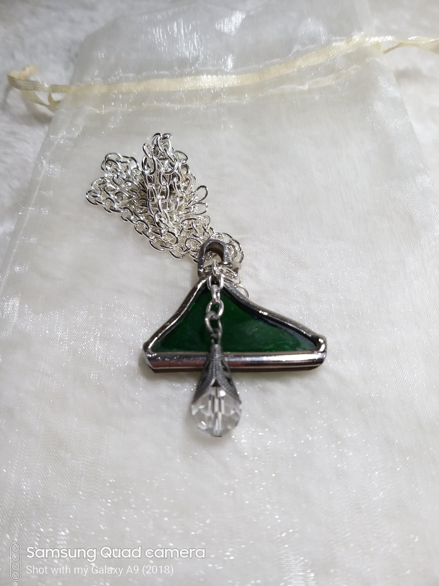 Recycled Glass - The Divine Inspiration Collection - "A Single Drop" Pendant (recycled stained glass and crystal charm)
