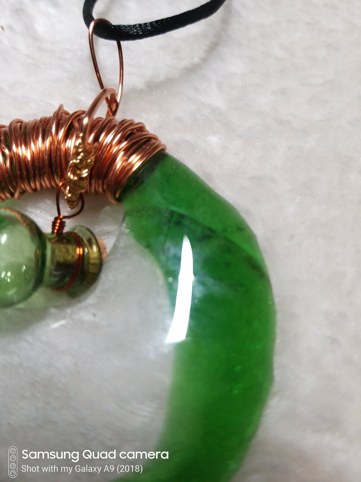 Recycled Glass Pendant - Rough Wrap with added jug charm
