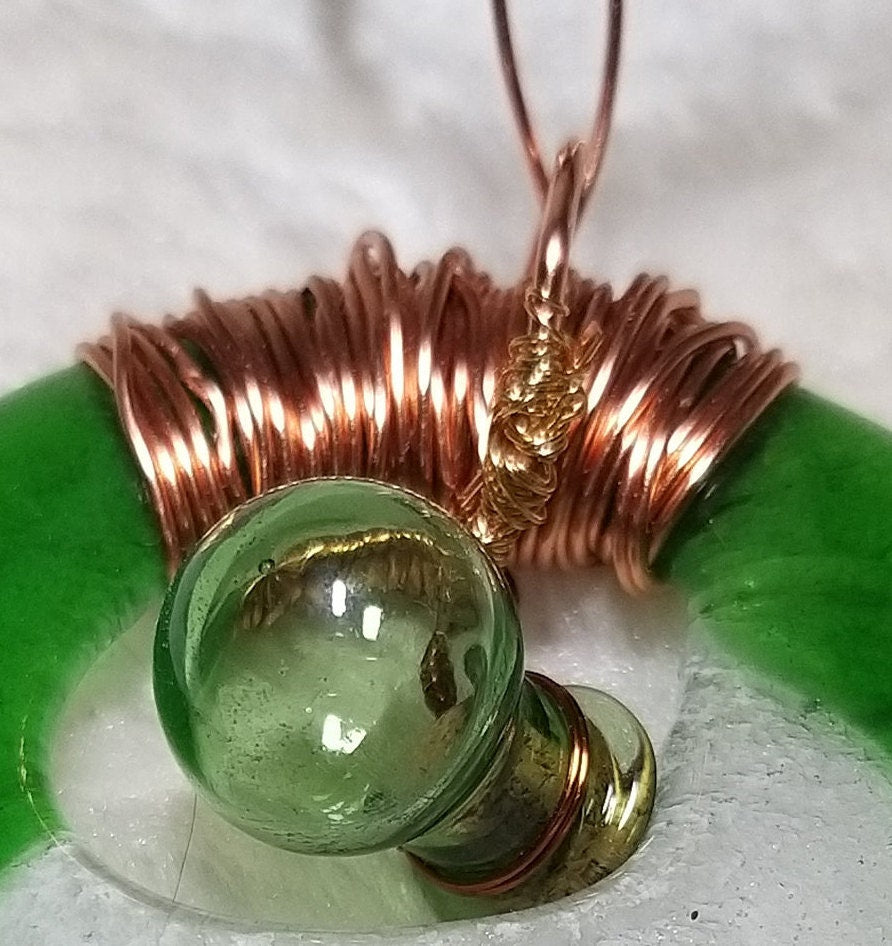 Recycled Glass Pendant - Rough Wrap with added jug charm