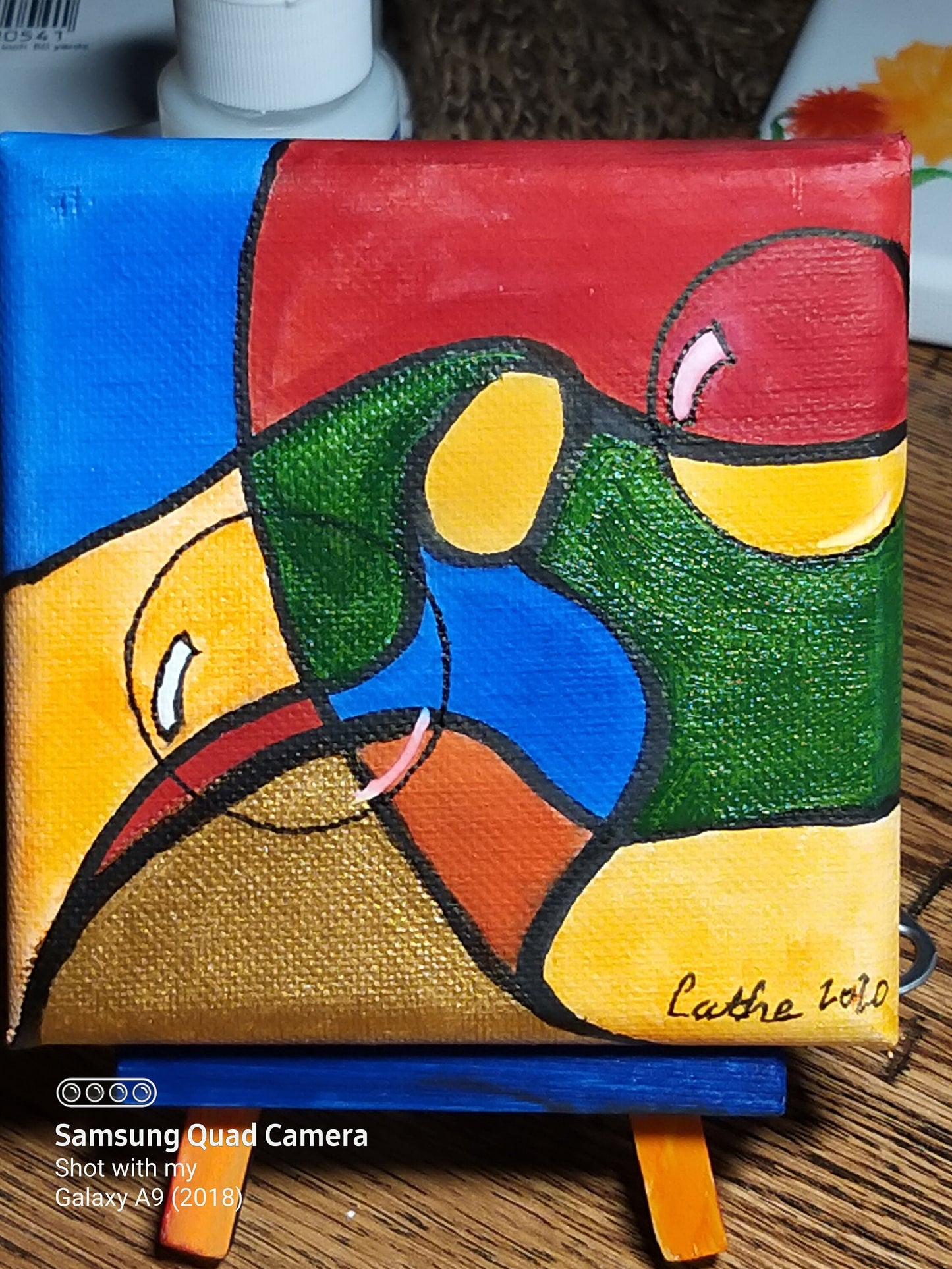 Acrylic Art, Abstract Painting "Bubbles" Mini Art 4 X 4 inches with easel