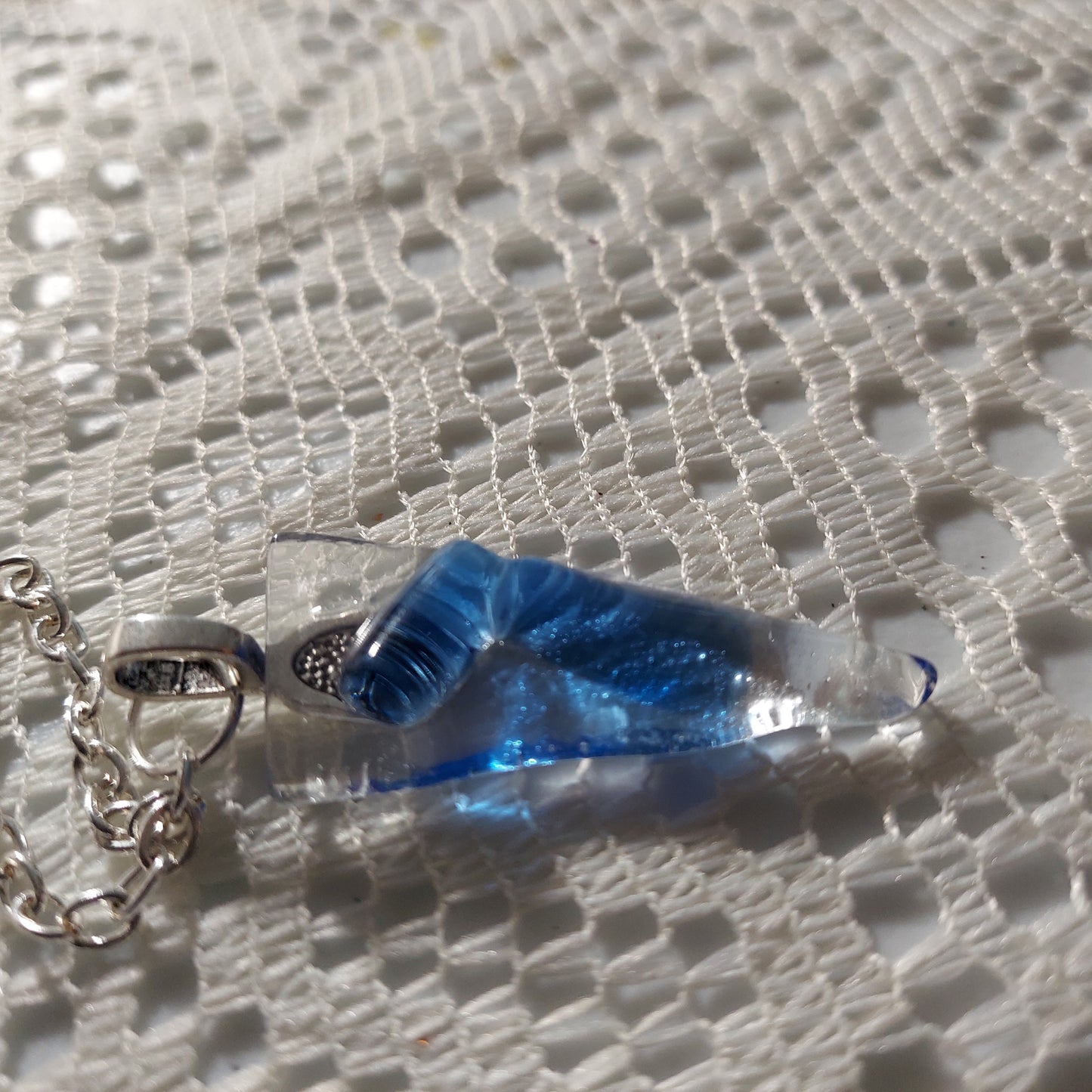 Fused Glass Pendant - Blue and Clear NEW glass 13 inches